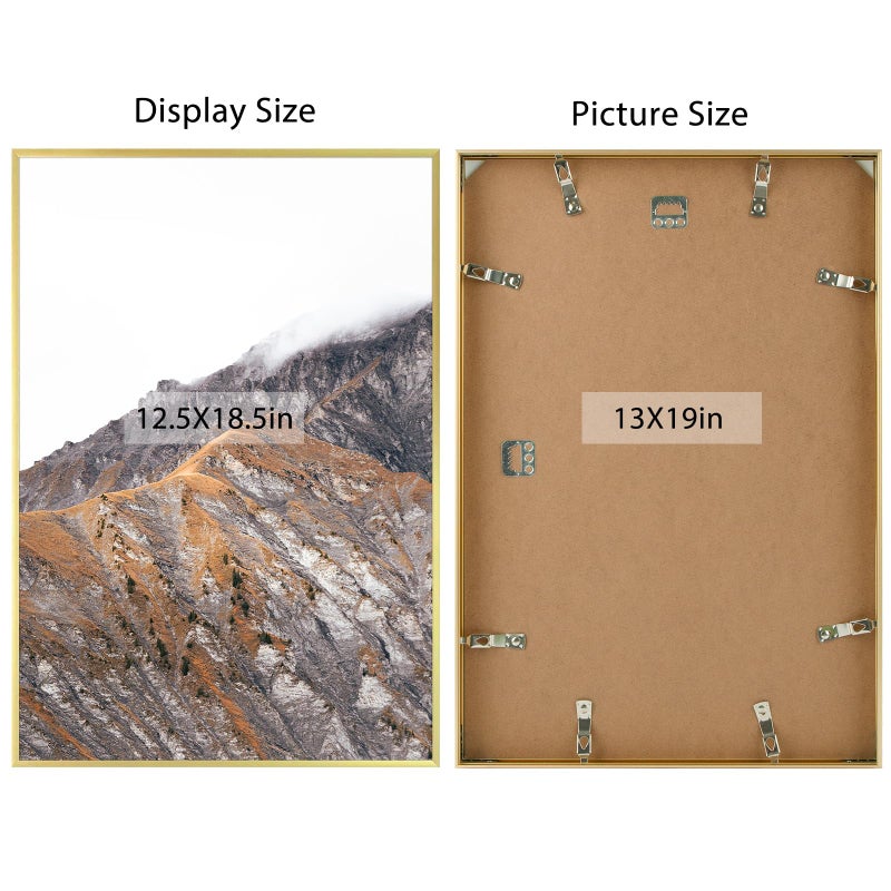 Frametory, 13x19 Aluminum Poster Frame, Acrylic Front, Thin Metal Picture Frames for 19x13 Photo, Horizontal/Vertical Wall Mount (1 Pack, Gold) - Image 5